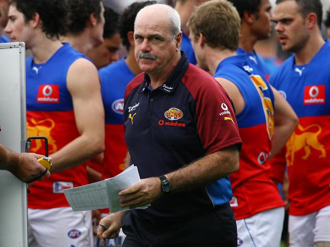 Geelong v Brisbane Lions. Skilled Stadium. Brisbane Coach Leigh Matthews at three quarter time.