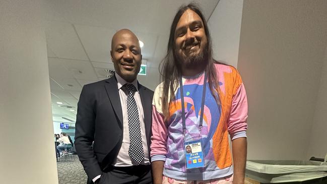 Bharat with Brian Lara at Optus Stadium, December 2022. The West Indian great came to Bharat’s mind when he was close to dying.