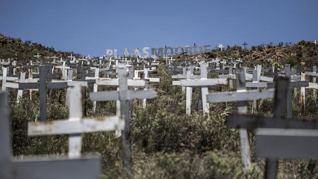 Crosses represent white farmers who have been killed in South Africa.