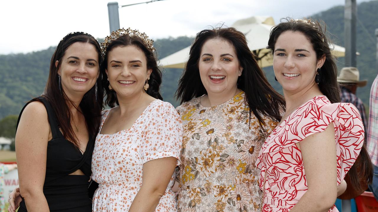 Chaz McCooey, Georgie Keller, Hollie Green and Emily Murphy at the Gordonvale Cup races, held at the Gordonvale Turf Club. Picture: Brendan Radke