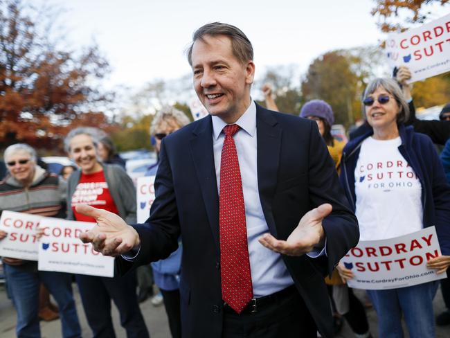 Ohio Democratic gubernatorial candidate Richard Cordray greets supporters at a polling location, Tuesday, Nov. 6, 2018, in Columbus, Ohio. Picture: AP Photo/John Minchillo