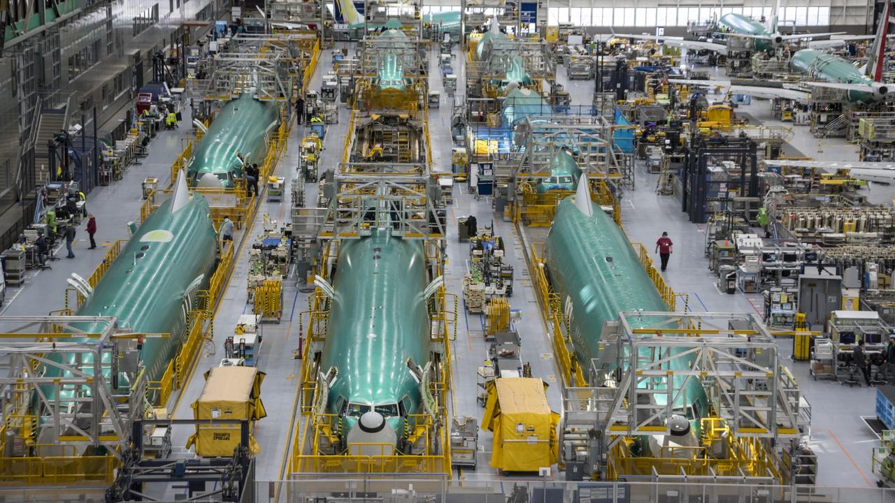 The Boeing factory floor in Renton, Washington where narrow-body aircraft like the 737 Max 8 are produced. Picture: Boeing