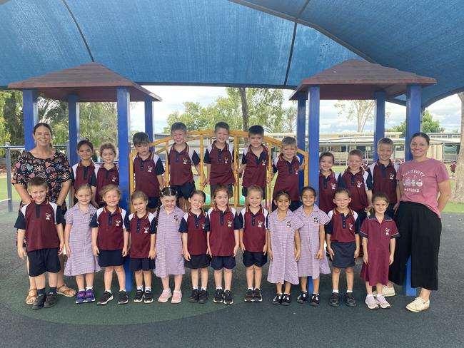 Moranbah East State School PREP A. Back row (left to right)- Lindsay Daly (teacher), Mia Pompey, Stevie Gimbert, Mickey Bradley, Steele Hoffmann, Tory Hughes, Nate McMillan, Theodore Gunn, Koah Lyons, Noah Sunnerdale, Fraser McManus, Nicole Murphy (Teacher Aide) Front row (left to right)- Dallas Williams, Ebony Fox, Madison McIntyre, Macy Wright, Anastasia Attard, Natalie Gill, Belle Spooner, Amelia Truelson, Jessreet Sandhu, Japreet Sandhu, Lilly Anderson, Thea Meloni.