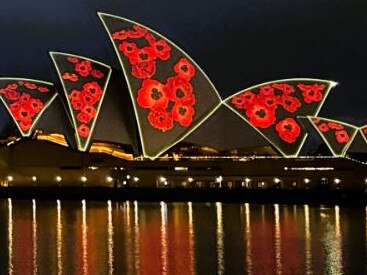 The sails of Sydney Opera House were lit up in a sea of poppies.