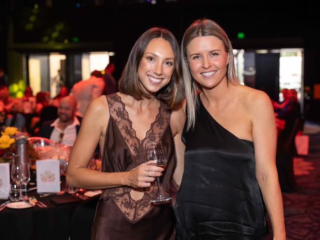 Georgia Swallow and Renee Nourse at the Gold Coast Suns Long Lunch at The Star Gold Coast. Picture: Celeste Humphrey (The Pulse with Portia Large).