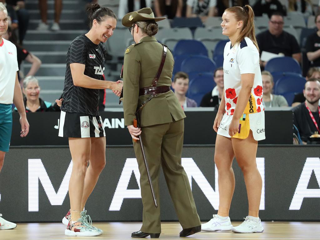 The match marked the first Anzac Day occasion for the Super Netball. Picture: Kelly Defina/Getty Images