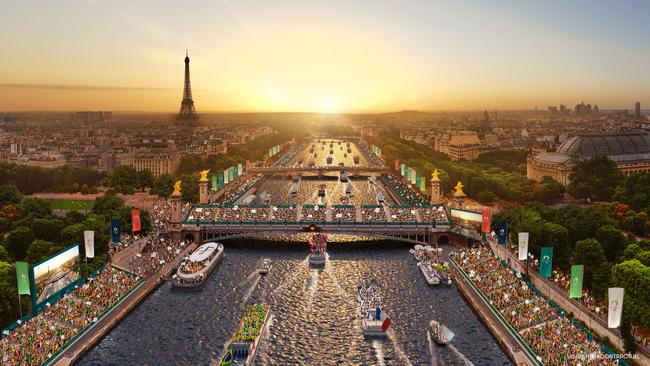 This handout illustration released on December 15, 2021 by Paris 2024 Olympic Committee shows the Paris Olympics opening ceremony which will take part on the River Sein. Picture: AFP