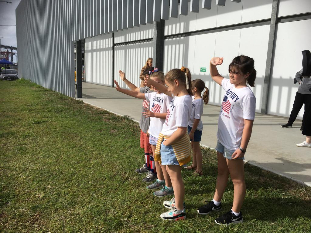 USS RONALD REAGAN - Quinn, 10, Evan, 8, and Reese, 6, said they couldn’t wait to see their dad Brent Jaquith who is the commander of strike fighter squadron VFA27. “I’m going to give him a big hug,” Evan Jaquith said. The children who live at the America base in Iwakuni, Japan, flew down to Brisbane just for the reunion. Sisters, Harper, 7, and Emerson, 9, Chrisp also waited for there uncle who they hadn’t seen in three years. Asked whether they still remember him, they said “a little bit.”