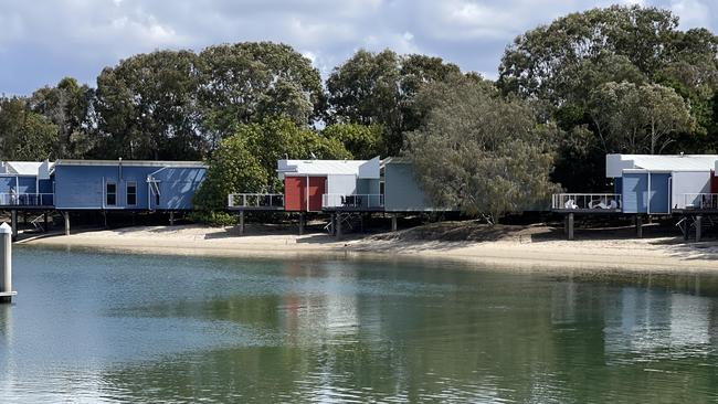 Waterfront shacks at Couran Cove. Picture: Des Houghton.