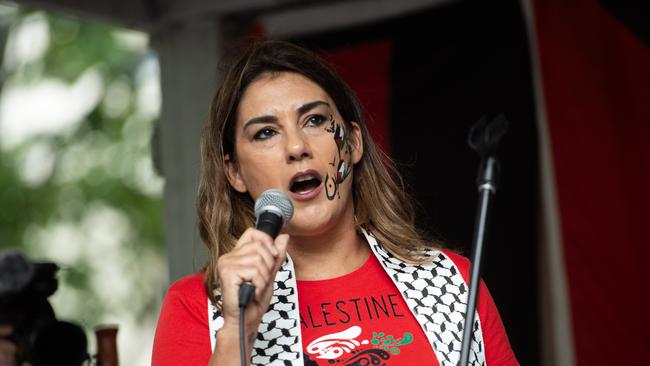 Senator Thorpe became tearful when telling the crowd Australia “understood” the pain of Palestinians losing their children during the conflict. Picture: NCA Newswire / Nicki Connolly