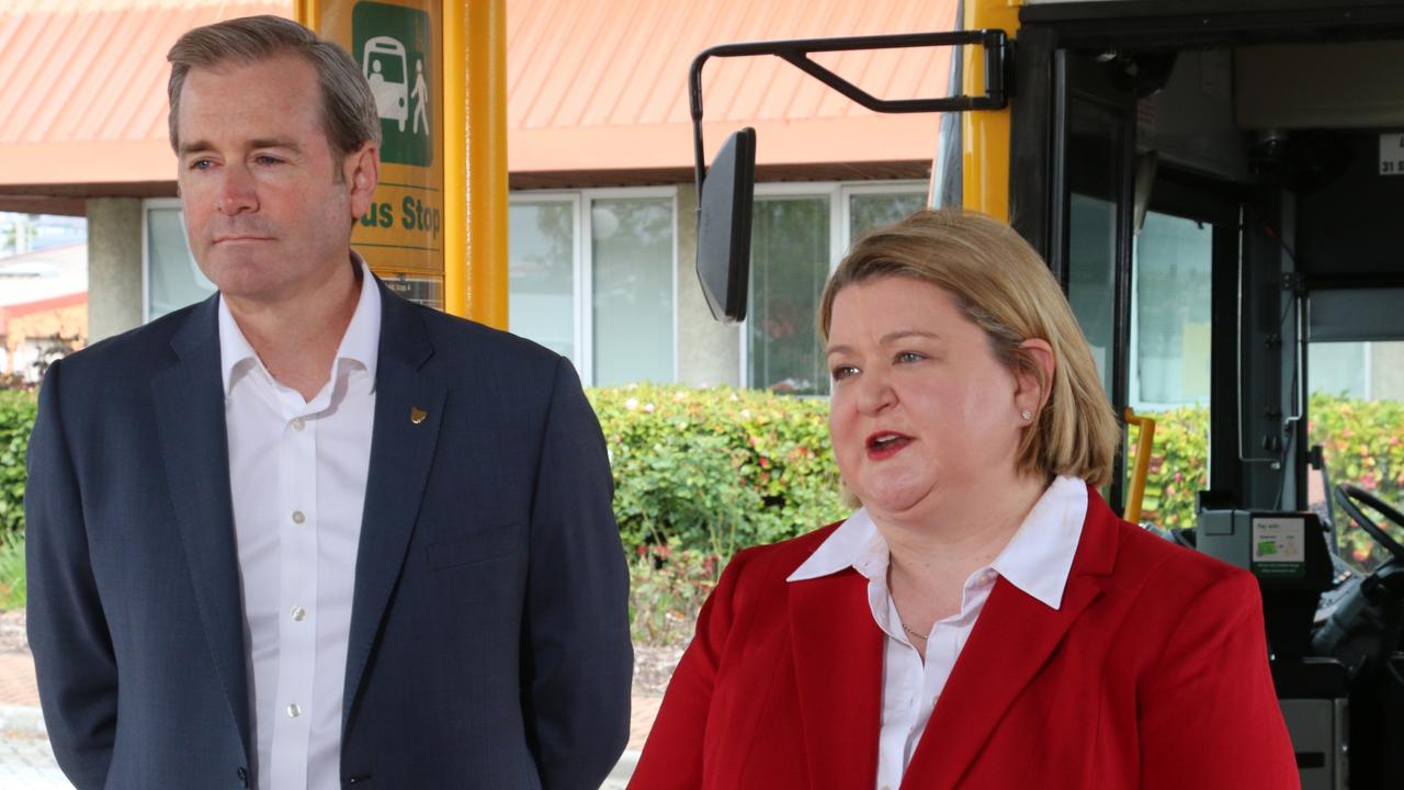 Infrastructure and Transport Minister Michael Ferguson and Metro CEO Katie Cooper at Moonah on Monday, September 25, 2023.