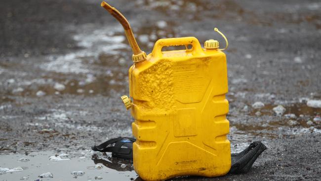 The yellow petrol can which was claimed to have been used to start the car fire.