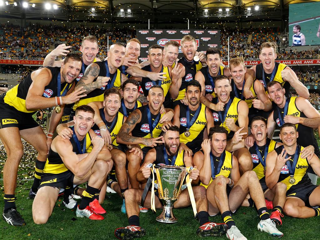 Richmond with 2020 Toyota AFL Premiership Cup at The Gabba. Picture: Michael Willson/AFL Photos via Getty Images)