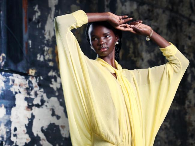 Pictured at Carriageworks in Eveleigh is model Akiima who took part in a media announcement regarding the future of Australian Fashion Week.Picture: Richard Dobson