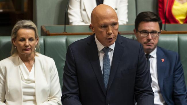 Opposition Leader Peter Dutton delivers his budget reply speech. Picture: Getty Images