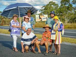 Boyne Tannum Arts Business and Community members Maxine Brushe, Tricia Doherty, Ron Doherty, Fred Brushe, Kahn Goodluck, Ian Anderson and Cecily Burkett want a billboard to advertise Tannum Sands main beach on the Bruce Hwy. Picture: Matt Taylor GLA280618SIGN