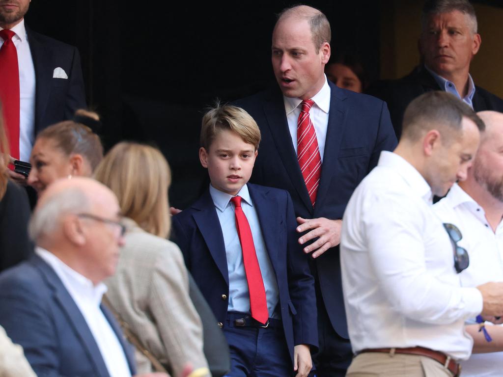 Prince William and son Prince George during the France 2023 Rugby World Cup quarter-final match between Wales and Argentina. Picture: AFP