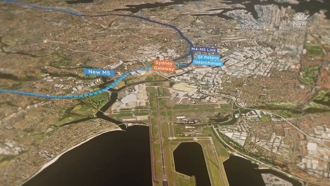 Animation of Sydney Gateway route, toll-free motorway to connect airport