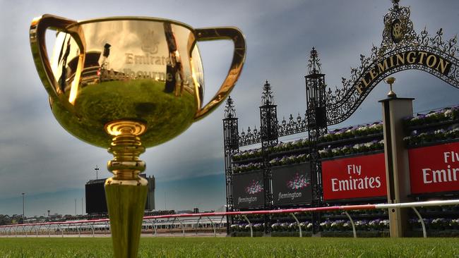 SUNDAY PAPERS ONLY. Champion Jockey, Hugh Bowman, on the Flemington Finish Post, looks at the Melbourne Cup that he is riding for on Tuesday. Picture Jay Town.