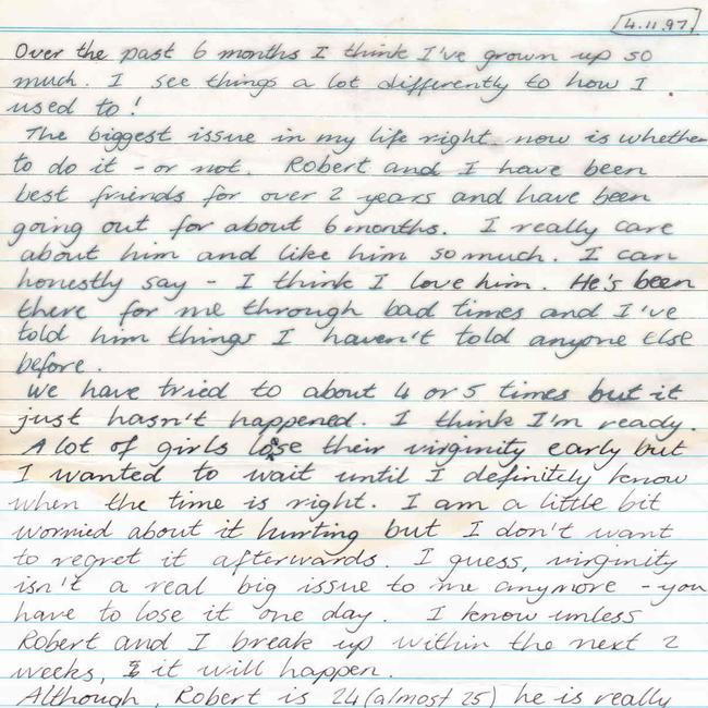 Pages from Rachel Antonio's diary from when she went missing in 1998.