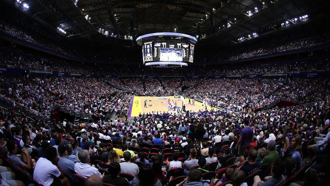 The sellout crowd at Qudos Bank Arena for the King-Hawks game. Picture: Getty Images