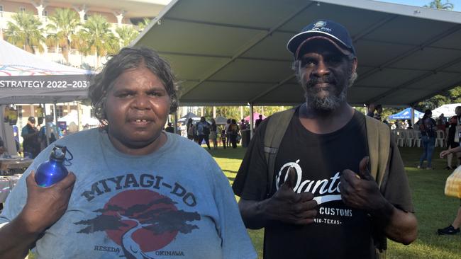 Alfrina Ajax and Greg Wilfred were among thousands of Territorians who took part in the 2023 NAIDOC march in Darwin, which saw the highest number of marchers the Territory has seen. Picture: Sierra Haigh