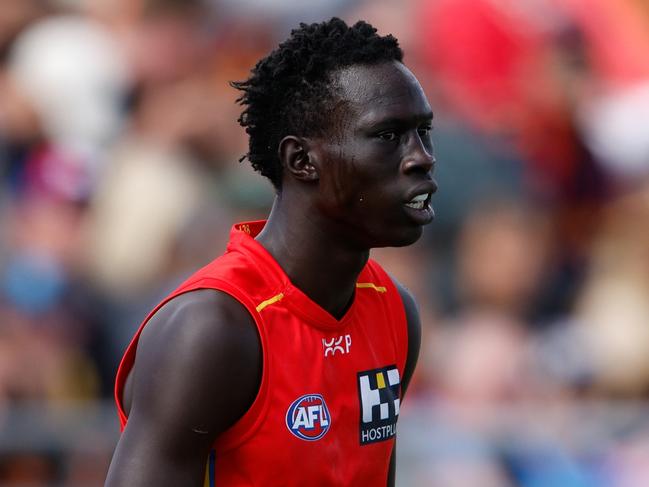 ADELAIDE, AUSTRALIA – APRIL 07: Mac Andrew of the Suns in action during the 2024 AFL Round 04 match between the Gold Coast SUNS and GWS GIANTS at Adelaide Hills – Mt Barker on April 07, 2024 in Adelaide, Australia. (Photo by Dylan Burns/AFL Photos via Getty Images)