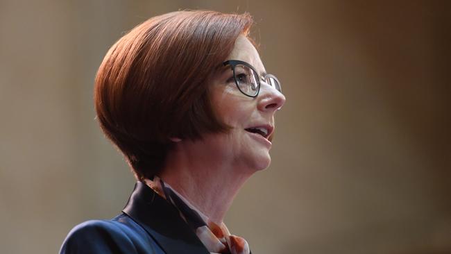 Former PM Julia Gillard giving her annual address as Visiting Honorary Professor at her alma mater, University of Adelaide. Picture: Tricia Watkinson