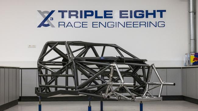 The Supercars Gen III chassis at the Triple Eight Race Engineering workshop.