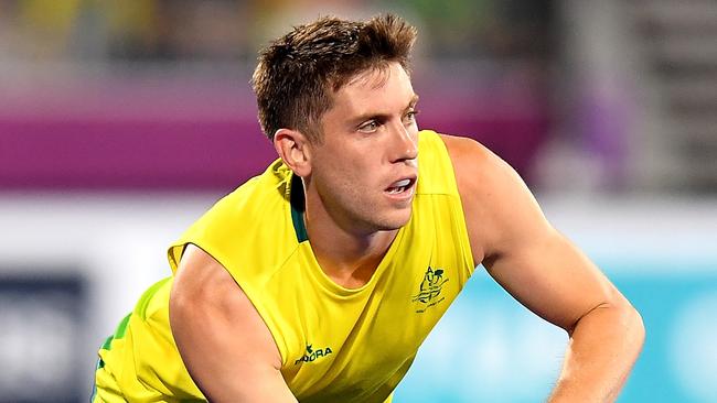 GOLD COAST, AUSTRALIA - APRIL 13: Eddie Ockenden of Australia in action in the semi final match between Australia and England during Hockey on day nine of the Gold Coast 2018 Commonwealth Games at Gold Coast Hockey Centre on April 13, 2018 on the Gold Coast, Australia.  (Photo by Bradley Kanaris/Getty Images)