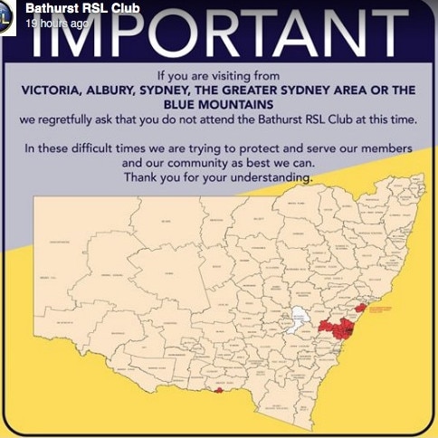 The notice from Bathurst RSL to Sydney residents.