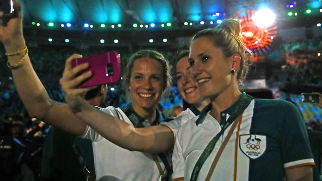 Members of Team Australia take part in the 'Heroes of the Games' segment during the Closing Ceremony.