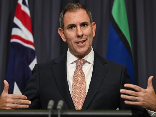 Federal Treasurer Jim Chalmers holds a press conference at Parliament House in Canberra. Picture: Martin Ollman