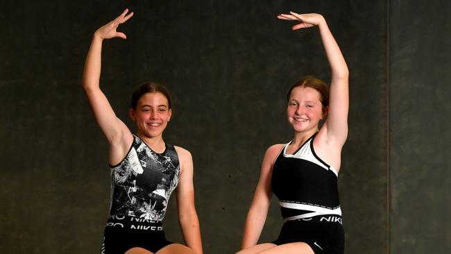 Imogen McLeay, 13, and Breeana Cains, 12, at Momentum Gymnastics. Picture: Evan Morgan