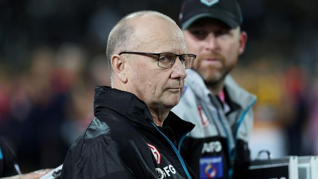 Ken Hinkley at last week’s Showdown loss. Picture: James Elsby/AFL Photos via Getty Images