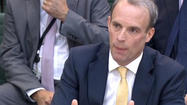 Britain's Foreign Secretary Dominic Raab answers questions on Government policy on Afghanistan during a meeting of the Foreign Affairs Committee. Picture: AFP.