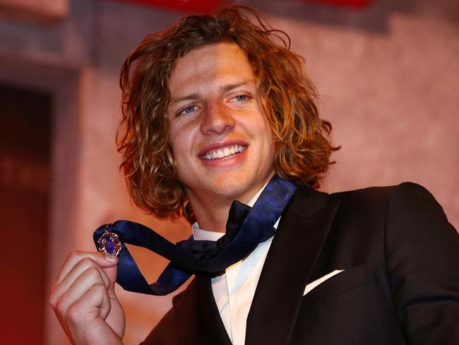 Nat Fyfe looking stoked with his Brownlow Medal. Picture: Colleen Petch