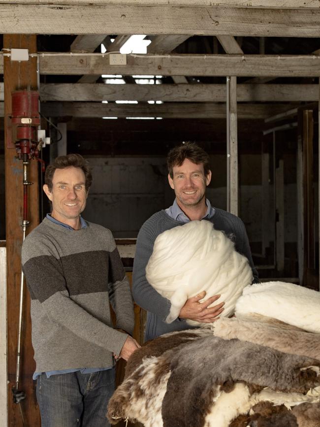 Alastair and Tom Dennis on the Polwarth farm. Picture: Zoe PHILLIPS