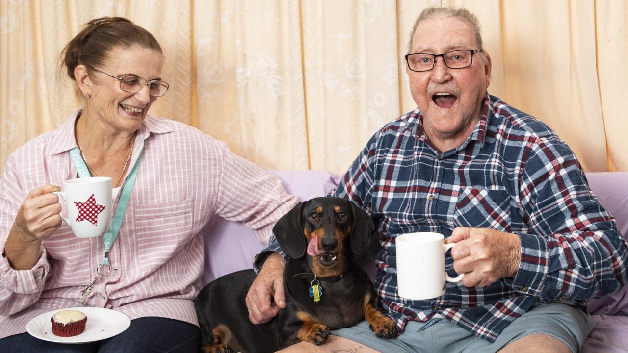 Margie Travers and Arno Riddel, enjoying a cuppa with Ted, met through In Greater Company, a free volunteer program designed to connect seniors with caring volunteer visitors who are looking for genuine friendships and meaningful connections. Picture: Kevin Farmer