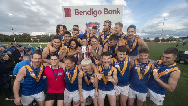 Southern league Division 1 Grand Final: Cheltenham v Cranbourne. Cranbourne players celebrate their win. Picture: Valeriu Campan