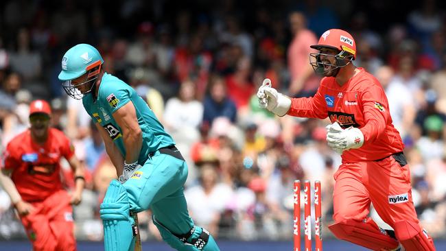 Brayden Stepien enjoys the wicket of Chris Lynn while keeping for the Renegades.