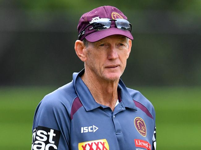 Brisbane coach Wayne Bennett is seen during a Brisbane Broncos training session at Clive Berghofer Field in Brisbane, Thursday, March 22, 2018. The Broncos are playing their third round NRL match against Wests Tigers on Friday night in Sydney. (AAP Image/Darren England) NO ARCHIVING