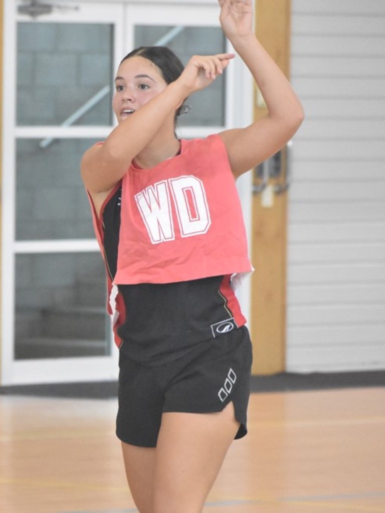 Former Australian Diamonds star Sharni Norder running coaching clinics for Rockhampton Grammar School netball teams, Saturday, March 11, 2023.