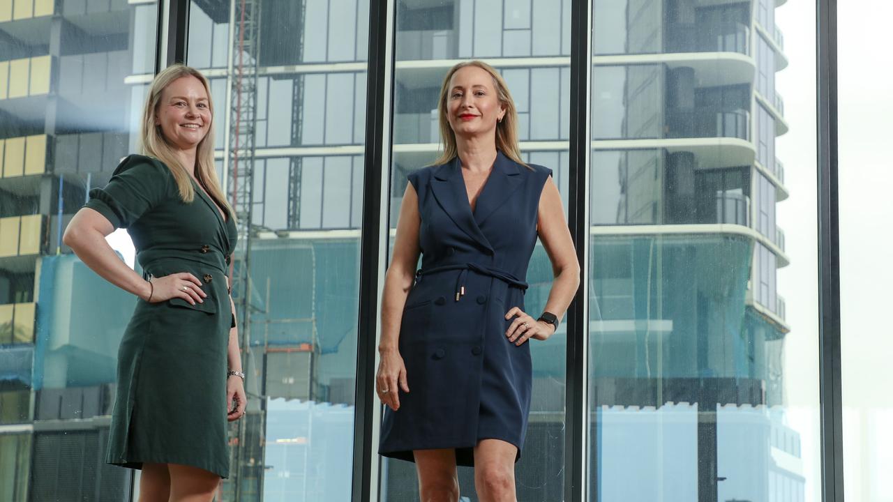 Jess Sykes (left) and Jess Wilkie are overseeing the integration of the latest highrise tower at The Star Gold Coast site into the precinct. Picture: Glenn Campbell