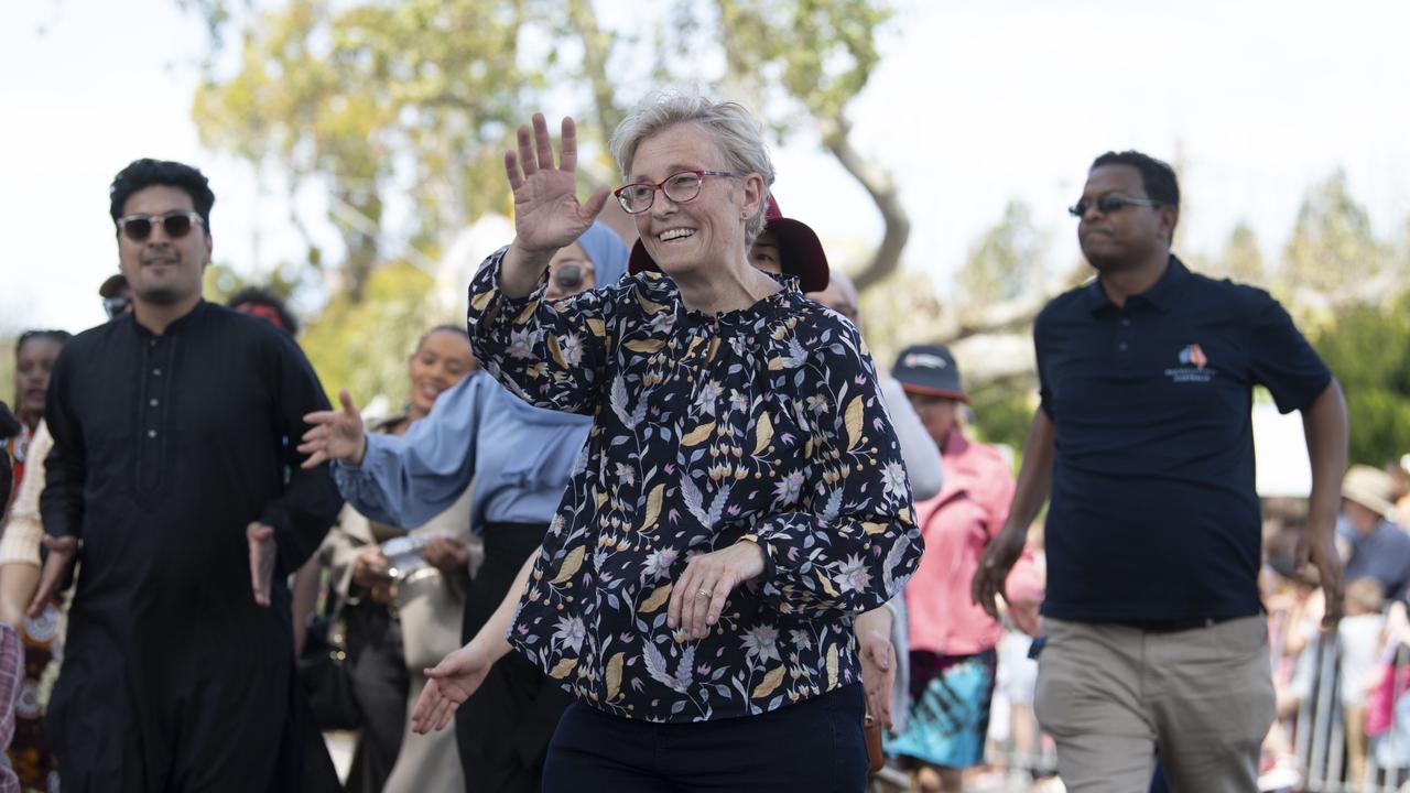 Kelly Buckingham in the Multicultural Australia float in the Grand Central Floral Parade. Saturday, September 17, 2022. Picture: Nev Madsen.