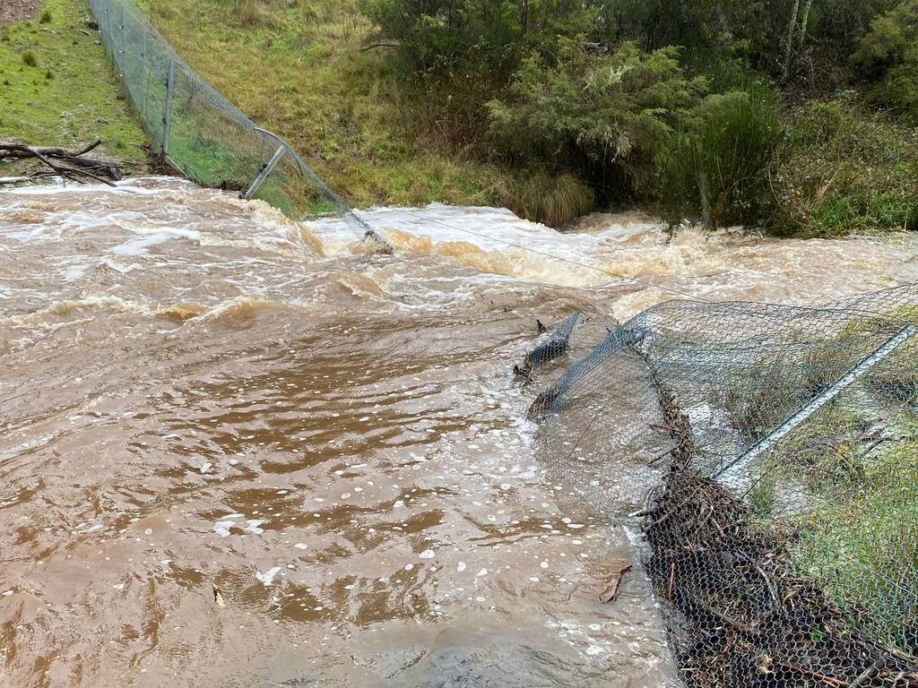 Fencing that keeps endangered wildlife safe has been destroyed in the floods. Picture: Aussie Ark