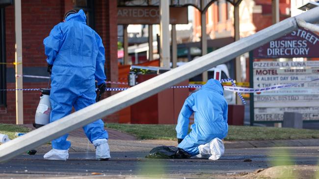 Forensic officers spent the morning inspecting the scene. Picture: NCA NewsWire / Brandan Beckett