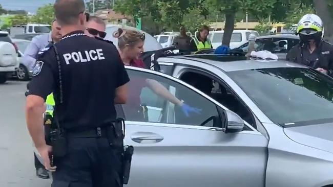 The arrest of the alleged teen car thieves from the Gold Coast at Harbour Town. Picture: 9 News Gold Coast