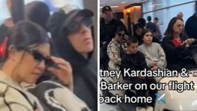 Kourtney Kardashian and Travis Barker arrive in Sydney