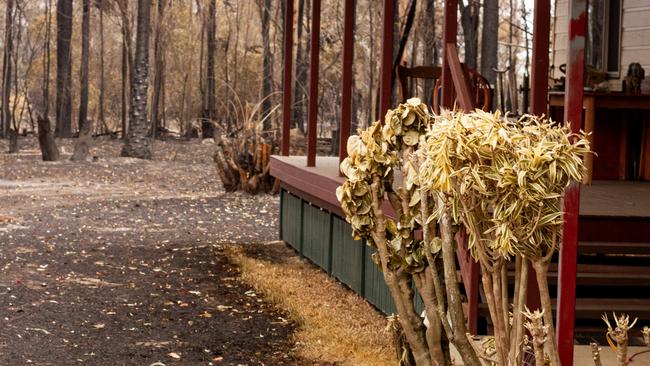 Charred patches of grass show just how close the flames came to destroying this Goodwood home.